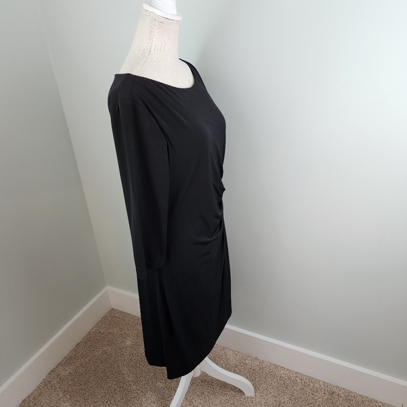Laura Jeffries Ruched Wiggle Dress with Gold Buckle Detail Stretch Size 12 Black - Picture 5 of 10